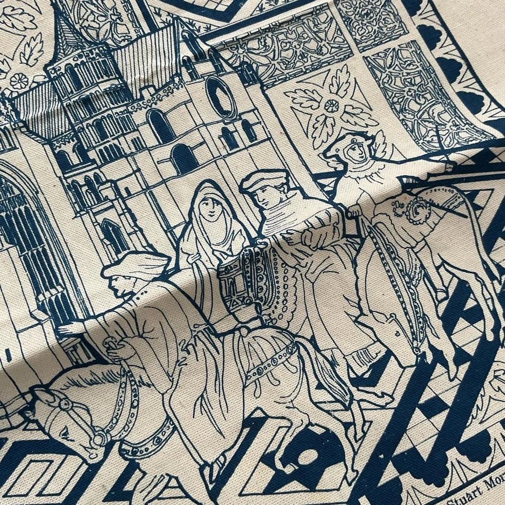 Vintage Canterbury Cathedral Tea Towel Stuart Morris Cotton Blue
